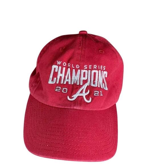 47Brand Red Atlanta Braves World Series Champions 2021 Adjustable Baseball Hat - Picture 2 of 9